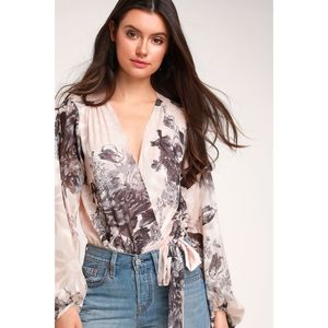 Lulus x ASTR the Label Blush Floral Jeanae Bodysuit